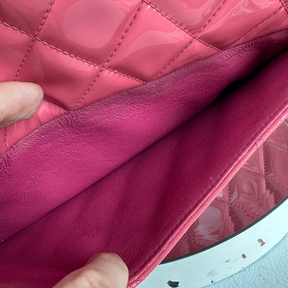CHANEL Pink Quilted Patent Leather Flap Bag with Silver Hardware - Picture 6 of 10
